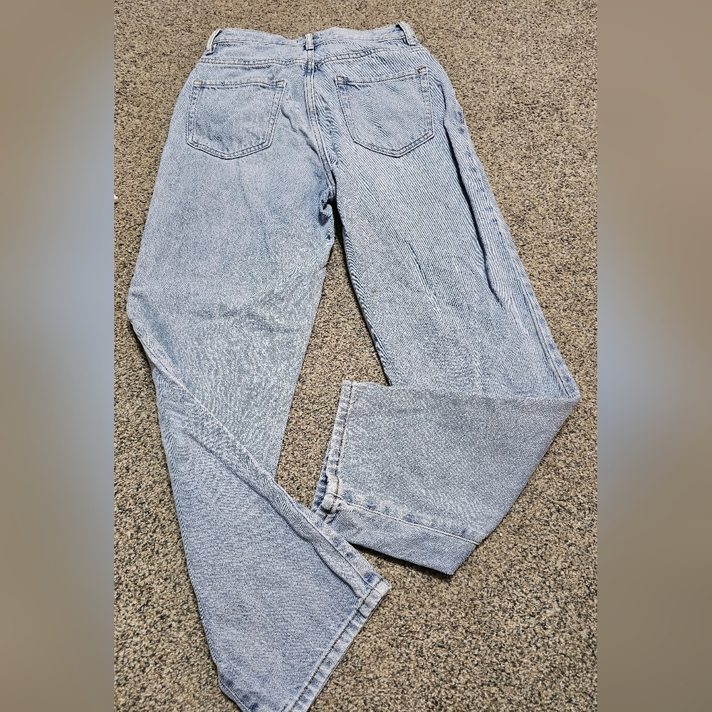 The Playboy by PacSun Light Blue High Waisted Straight Leg Jeans have a statemen - Picture 3 of 6